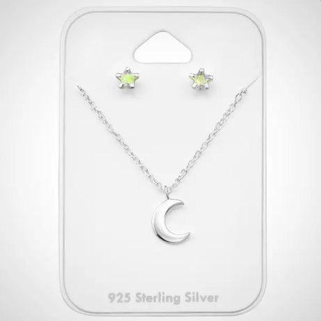 sieradenset - kinderset - zilveren ketting en oorknoppen- maan