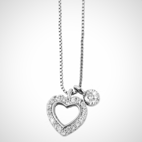 Zilveren ketting met hanger - Hart - zirkonia - 45cm
